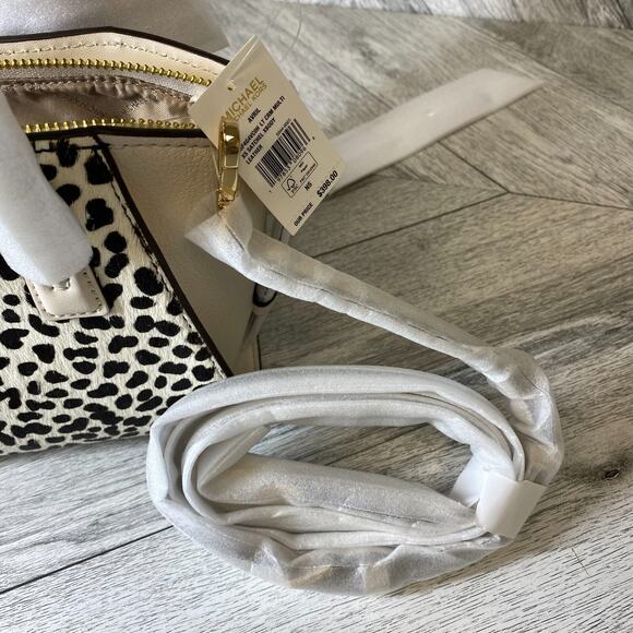 Michael Kors Lt Cream Multi Cheetah Leather Avril Satchel Crossbody Bag Purse XS - Picture 6 of 10